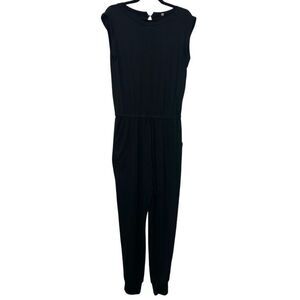 Nordstrom Rack Drawstring Cap Sleeve Keyhole Back Jogger Jumpsuit Black Medium
